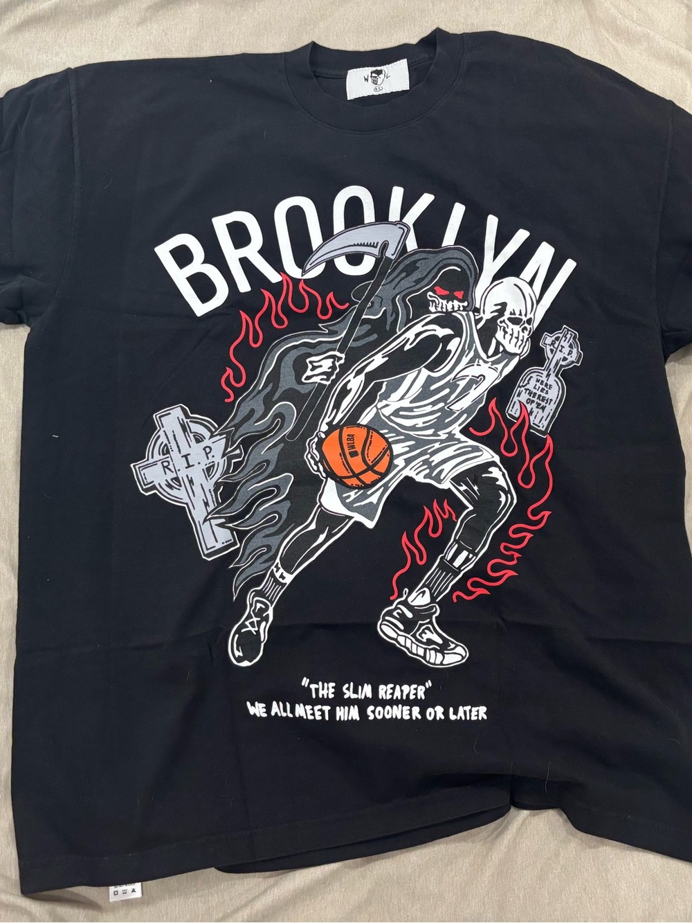 Warren Lotas Brooklyn 'The Slim Reaper' Graphic Basketball Tee - Black